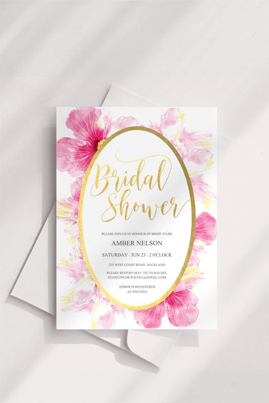 Pink Hibiscus Bridal Shower Invitation Template