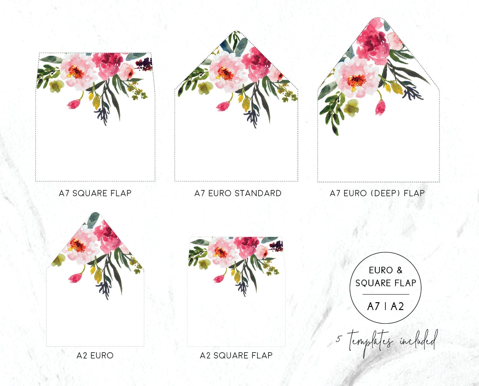 Pink Peonies Wedding Envelope Liner Template