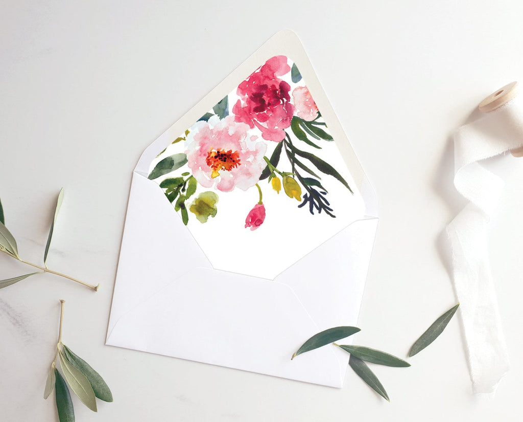 Pink Peonies Wedding Envelope Liner Template