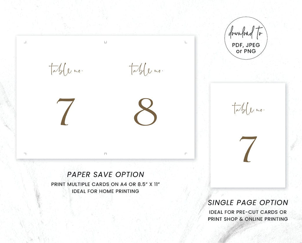Printable Wedding Table Number Card Template