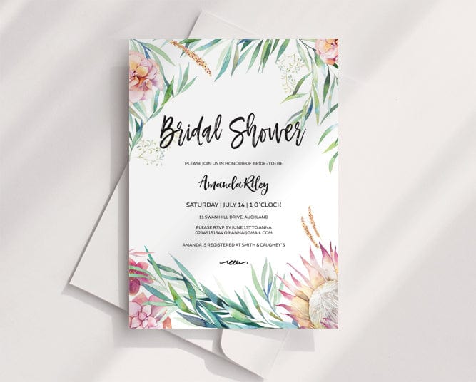 Protea & Greenery Bridal Shower Invitation Printable Template