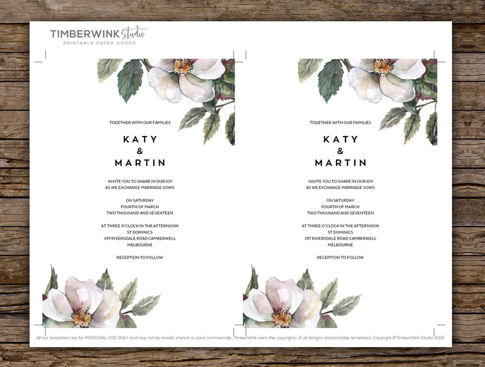 Rustic Floral Wedding Invitation Printable Template Instant Download