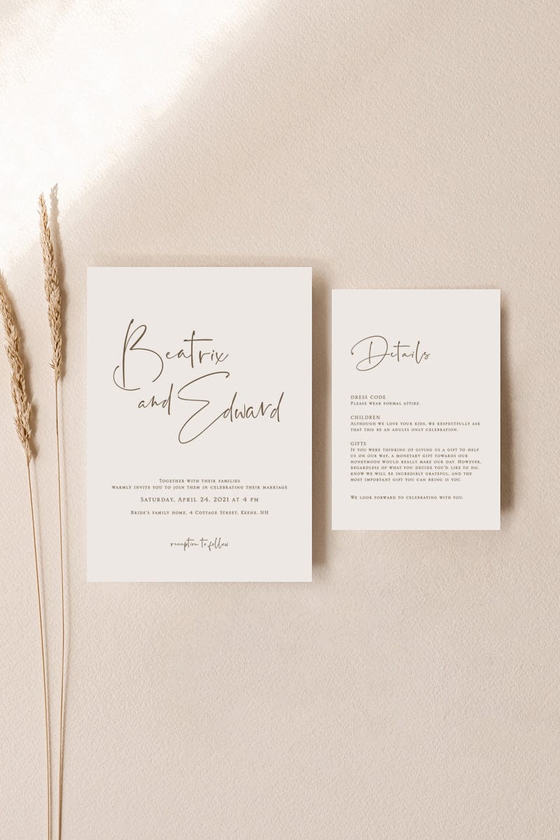 simple wedding information card