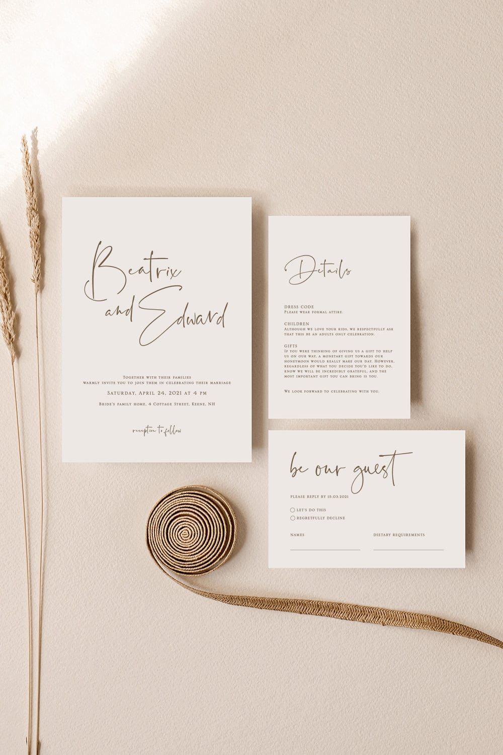 simple wedding invitations set 