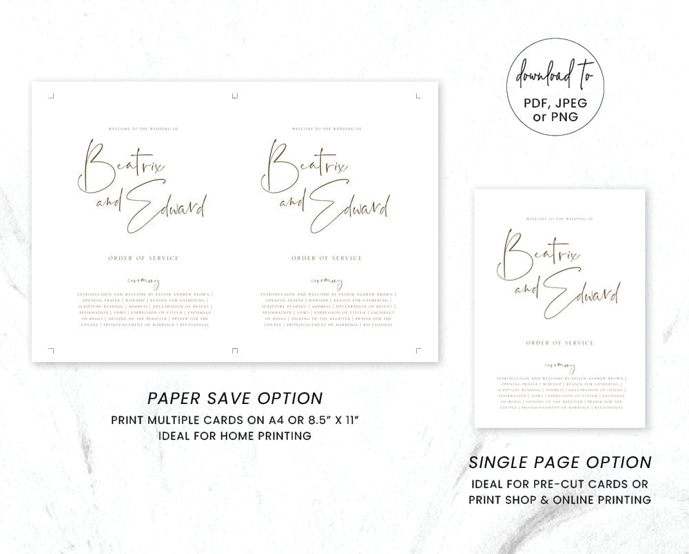 Simple Wedding Order of Service Card Template