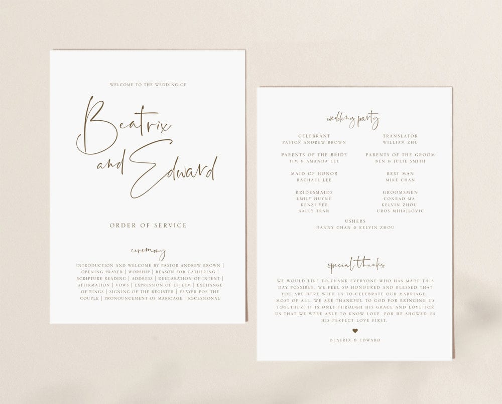 Simple Wedding Order of Service Card Template