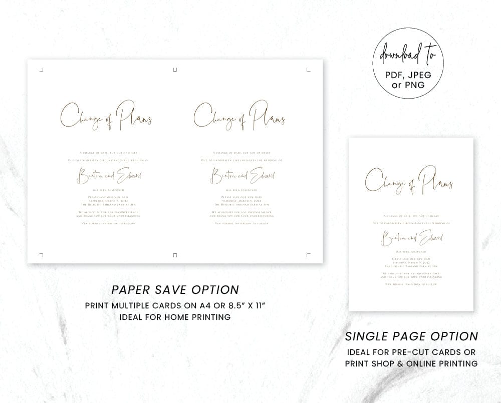 Simple Wedding Postponement Card Template