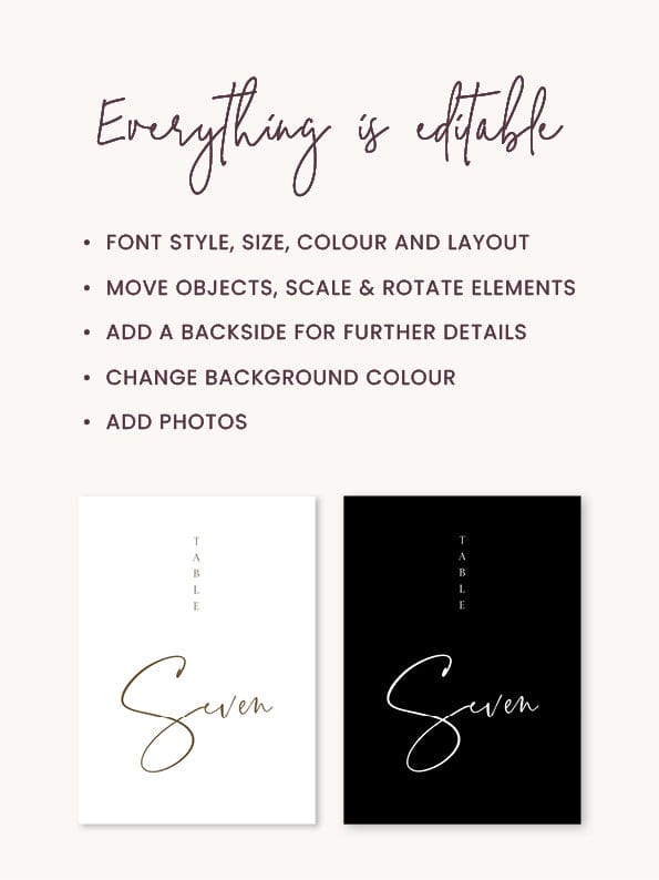 Simple Wedding Table Number Card Template