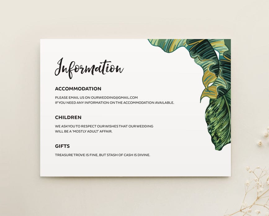 Tropical Wedding Information Card