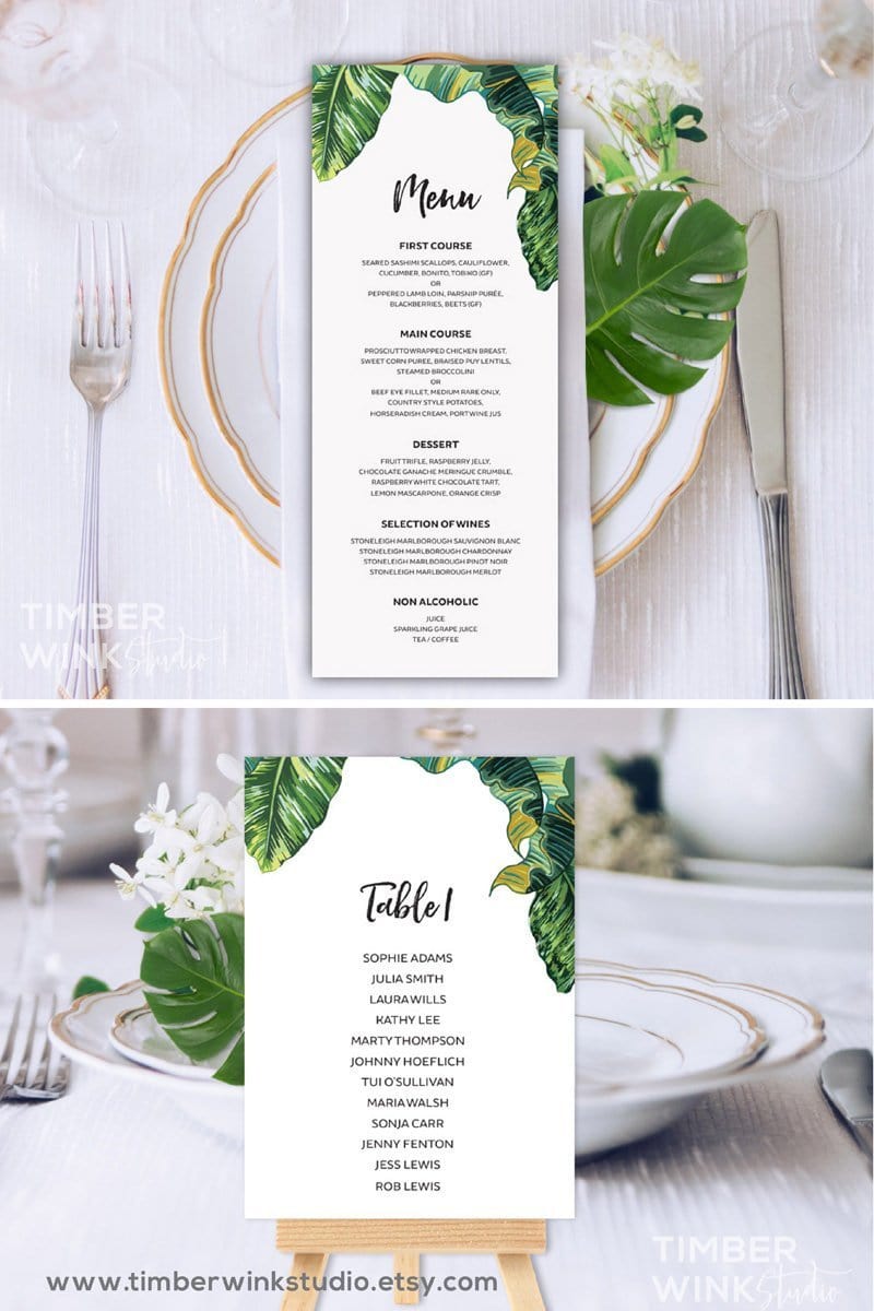Tropical Wedding Menu Template – TimberWink Studio US