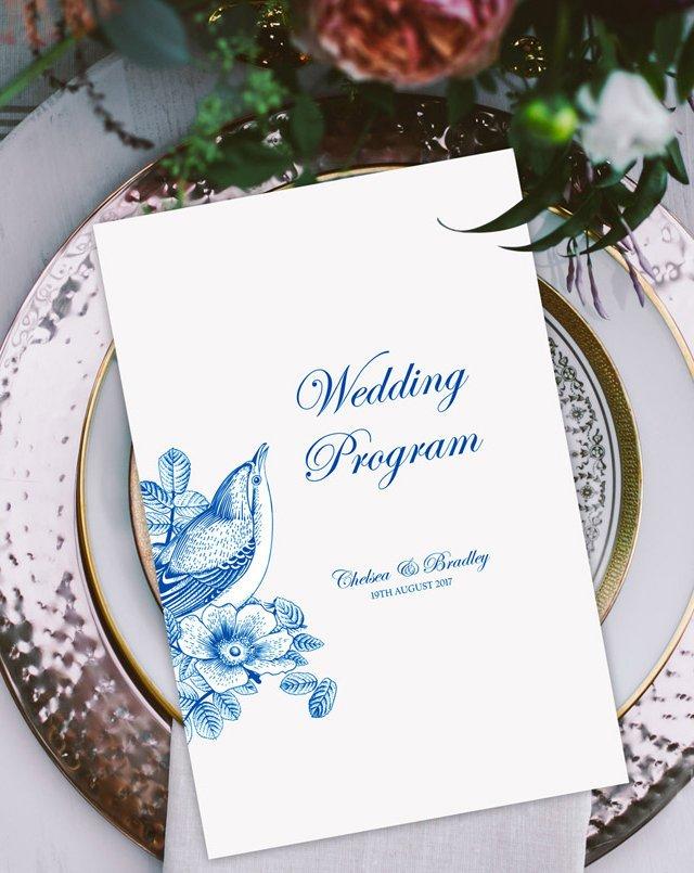 Vintage Floral Wedding Program Printable Template