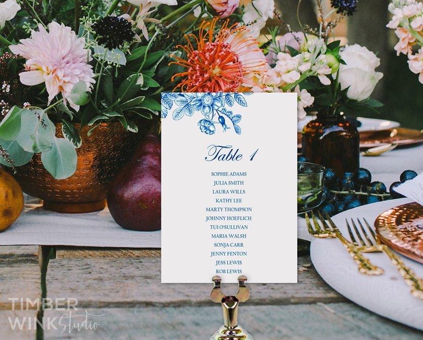 Vintage Floral Wedding Seating Plan Printable Template