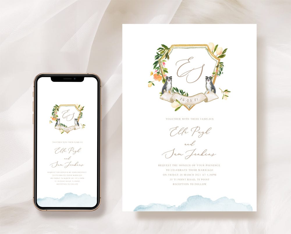 Watercolour Crest Wedding Invite