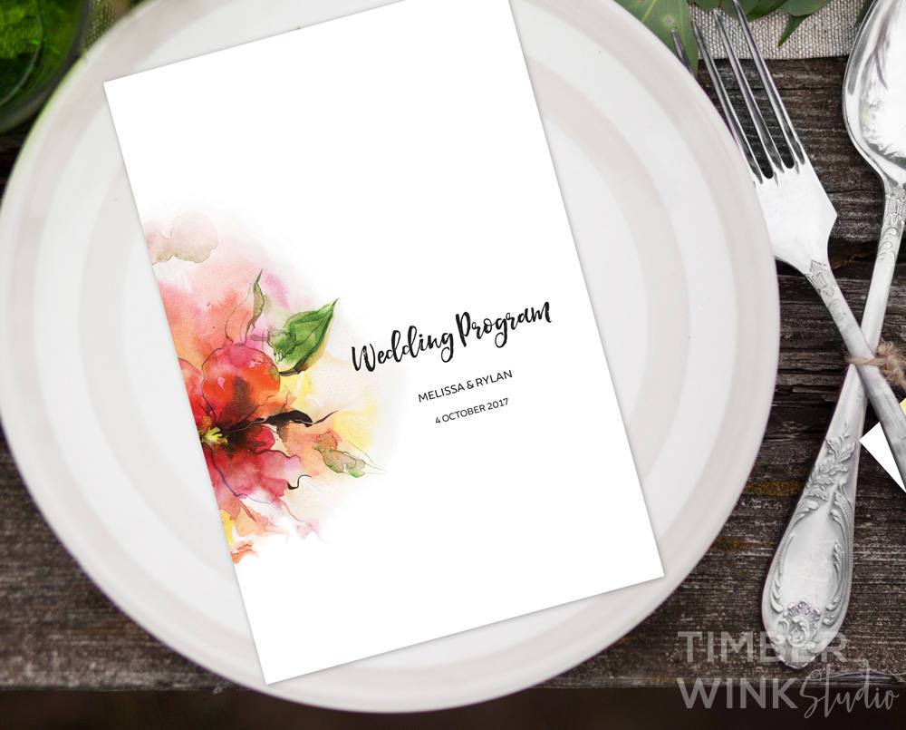 Watercolour Floral Wedding Invitation Printable Suite