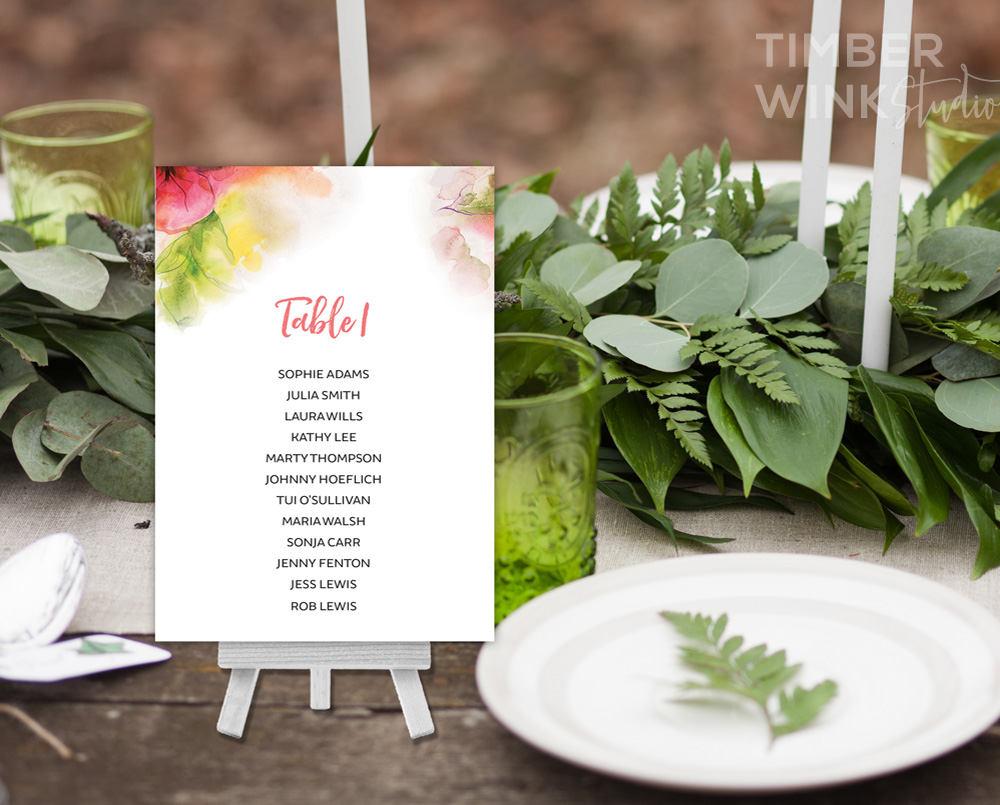 Watercolour Floral Wedding Seating Plan Printable Template