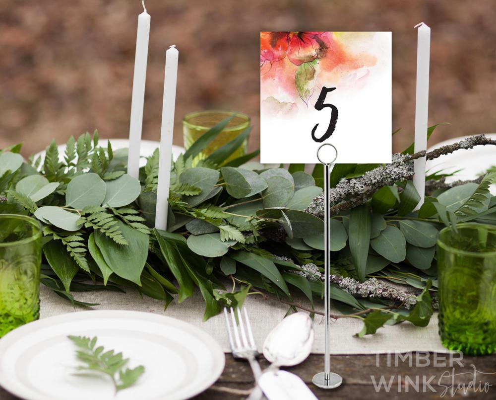 Watercolour Floral Wedding Table Number Printable Template