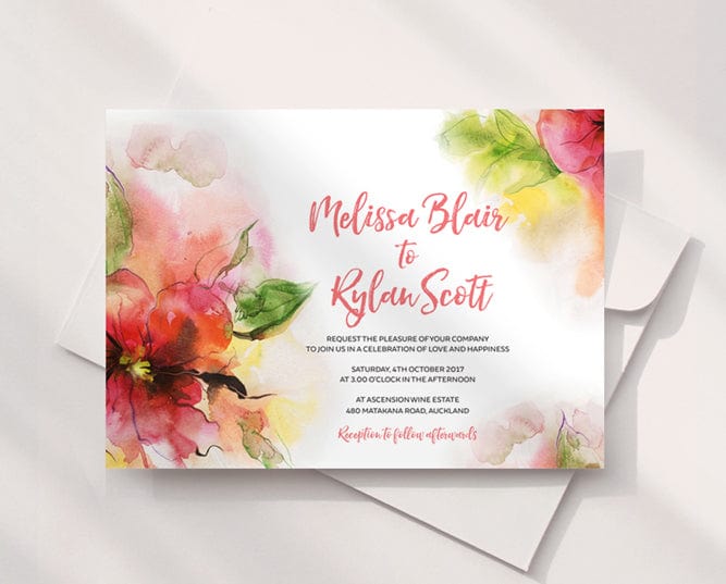 Watercolour Pink Floral Wedding Invitation Template