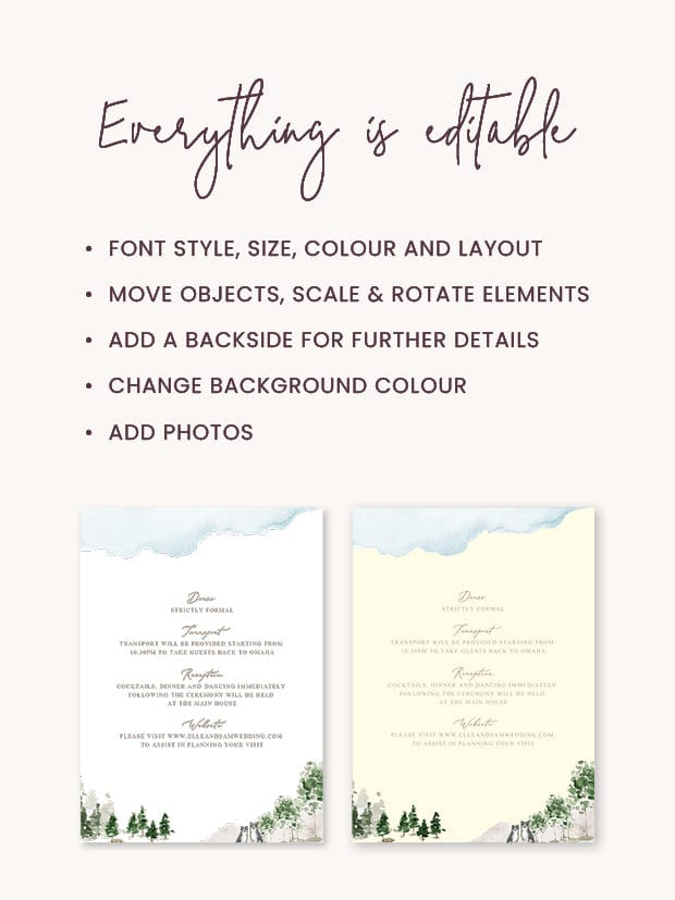 Watercolour Wedding Details Card Template