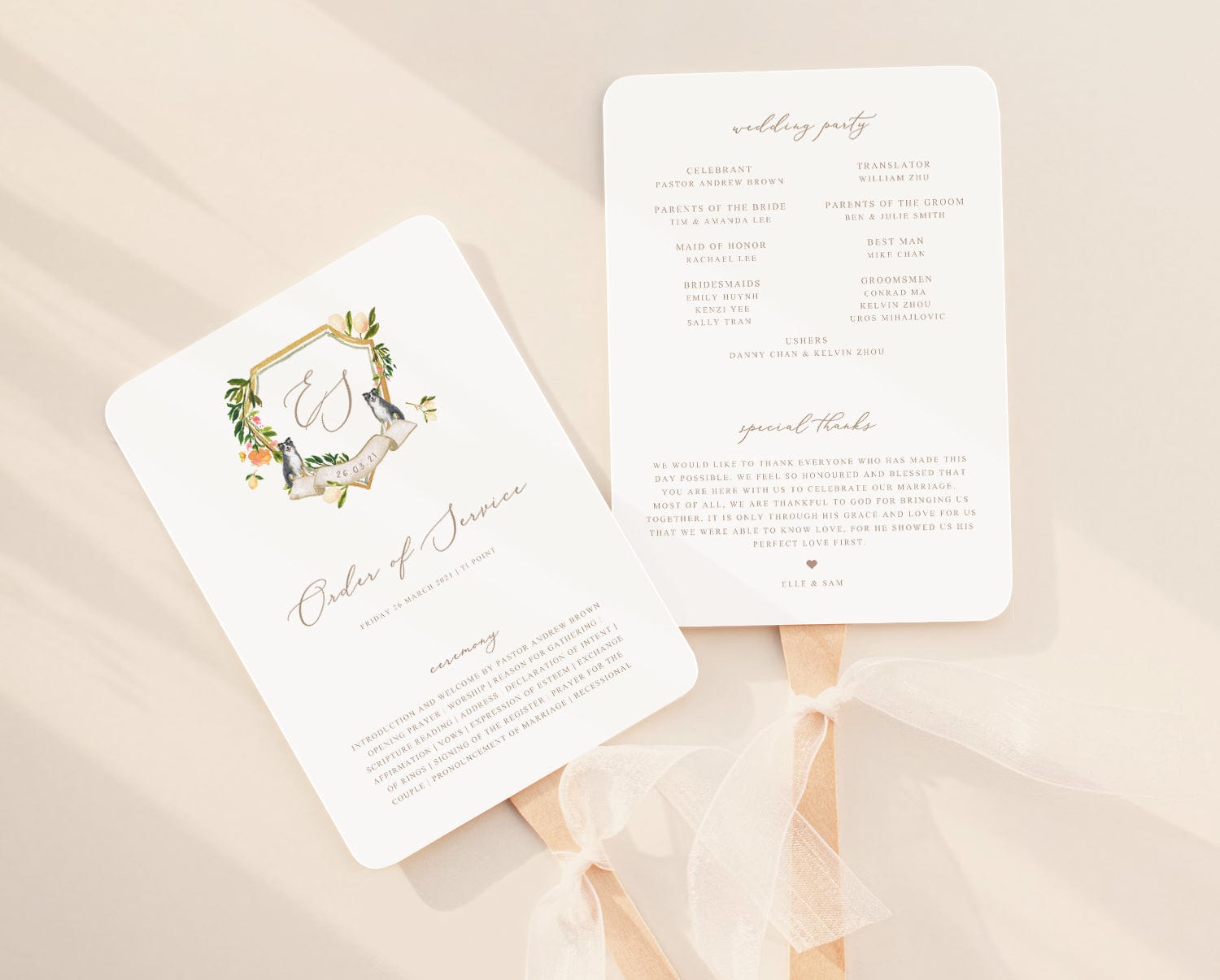 Watercolour Wedding Fan Program Template