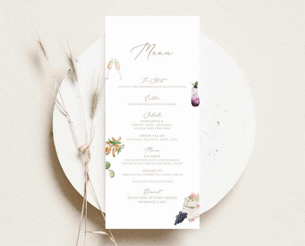 Watercolour Wedding Menu Template