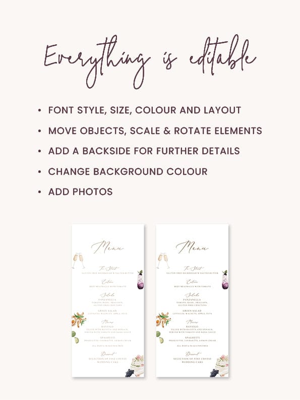 Watercolour Wedding Menu Template