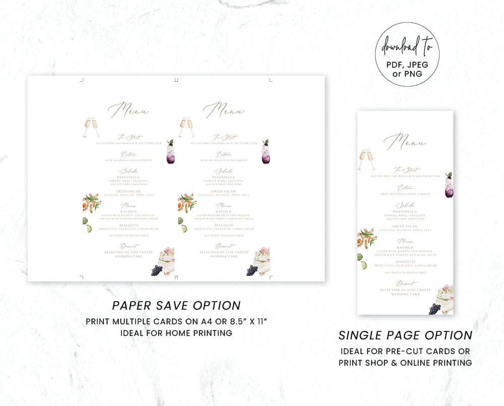 Watercolour Wedding Menu Template