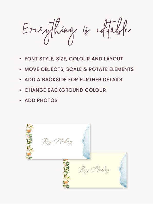 Watercolour Wedding Place Card Template