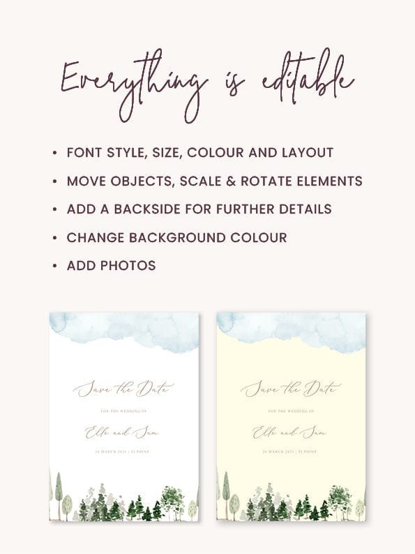 Watercolour Wedding Save The Date Card Template