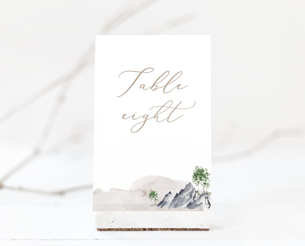 Watercolour Wedding Table Number Card Template