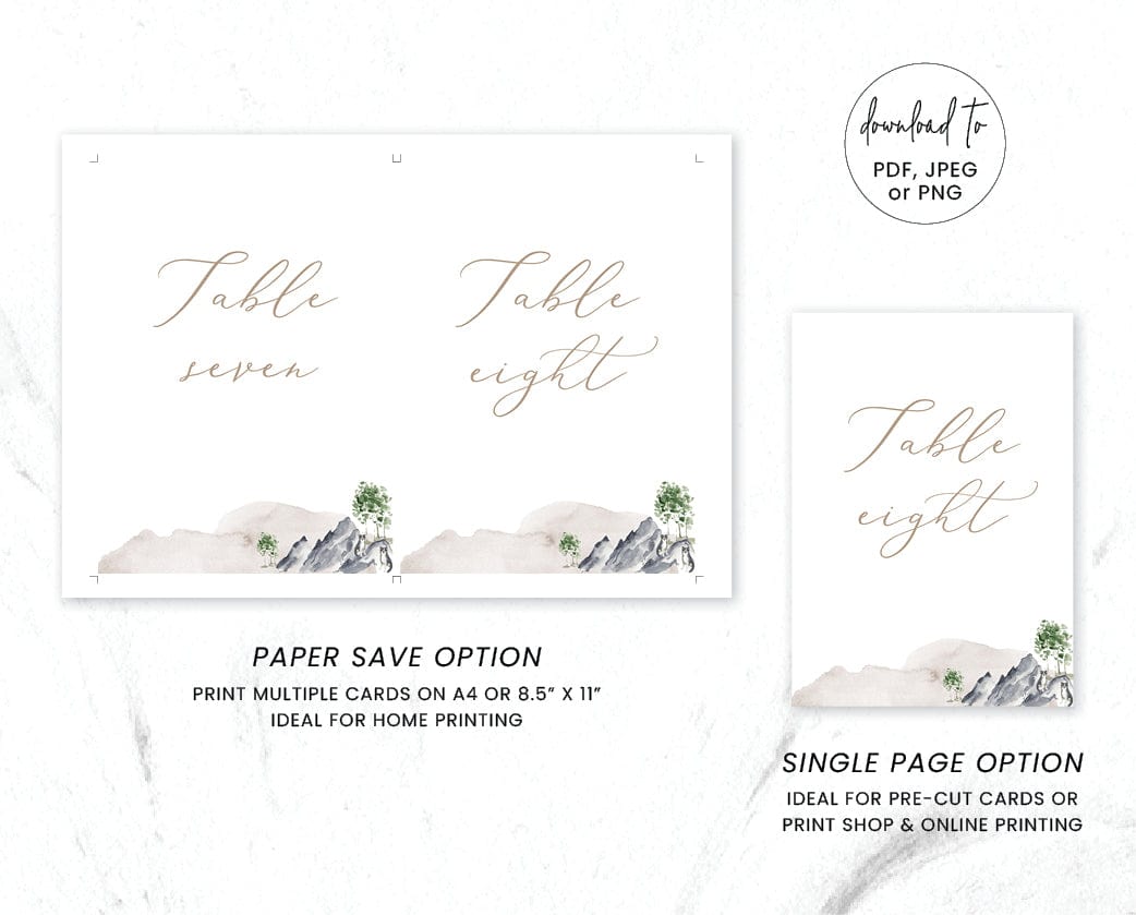 Watercolour Wedding Table Number Card Template