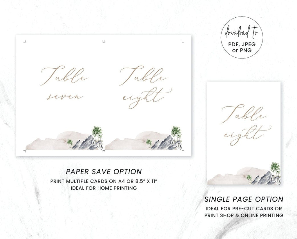 Watercolour Wedding Table Number Card Template