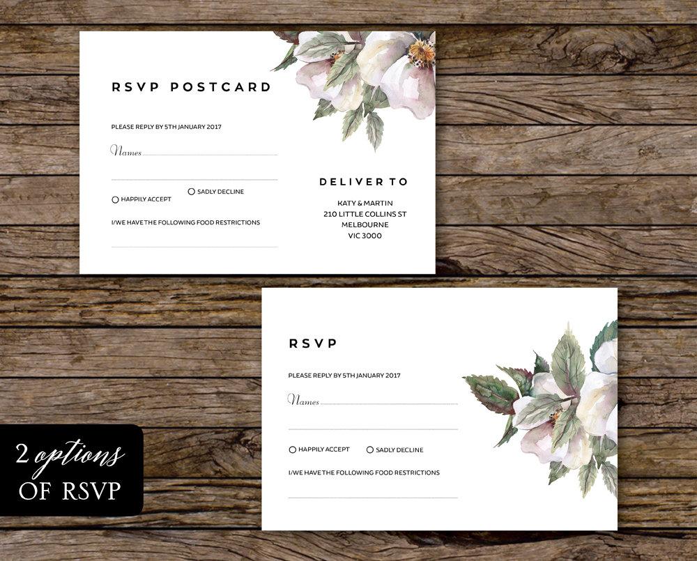 White Floral Wedding Invitations Printable Template
